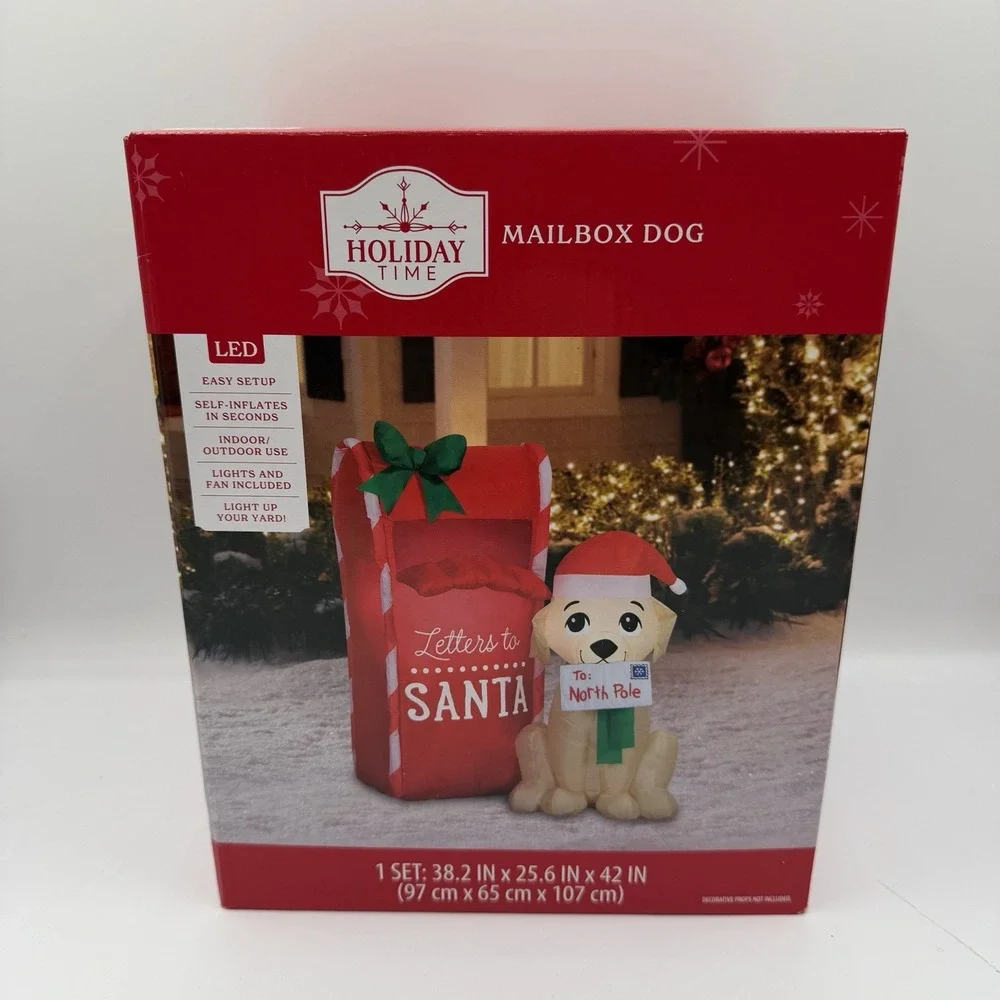 Holiday Time Mailbox Dog Christmas Airblown Inflatable 3.5' Letters To Santa NEW